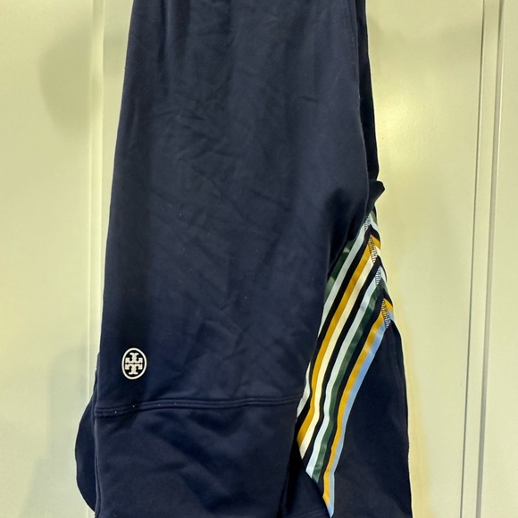 Tory Burch navy leggings with multicolor Chevron at the bottom. Size extra small - Picture 1 of 6